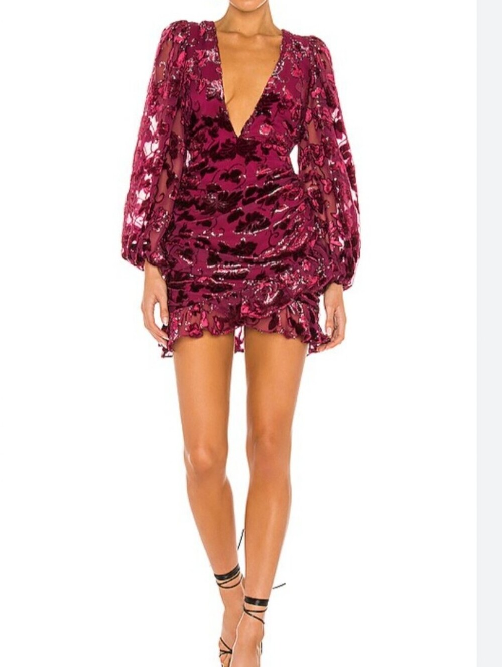 For Love & Lemons Penelope Dress Velvet Mini Womens Med NWT Shirred Plunge Party